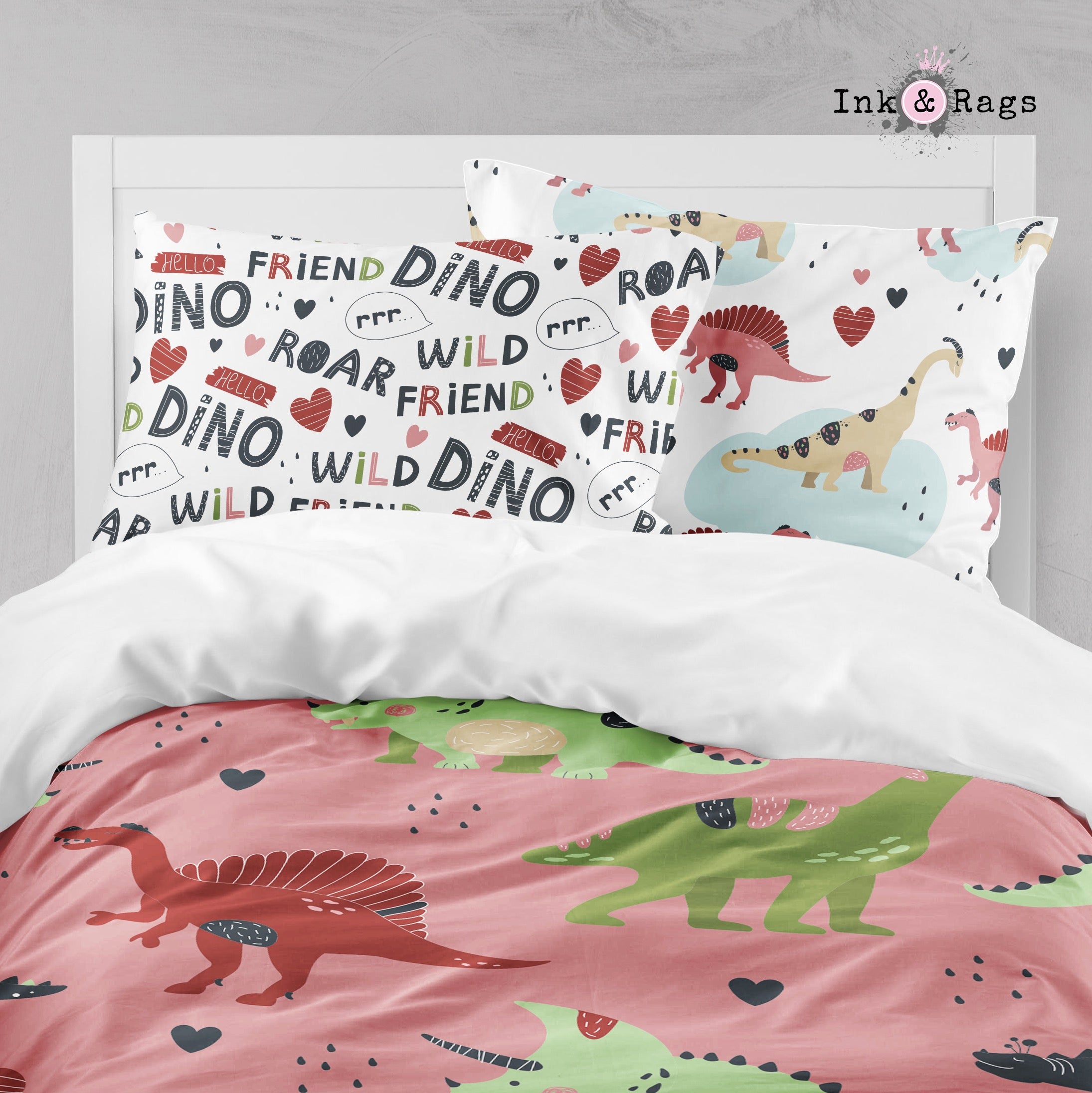 Wild Friends Pink Dinosaur Big Kids Bedding Ink And Rags