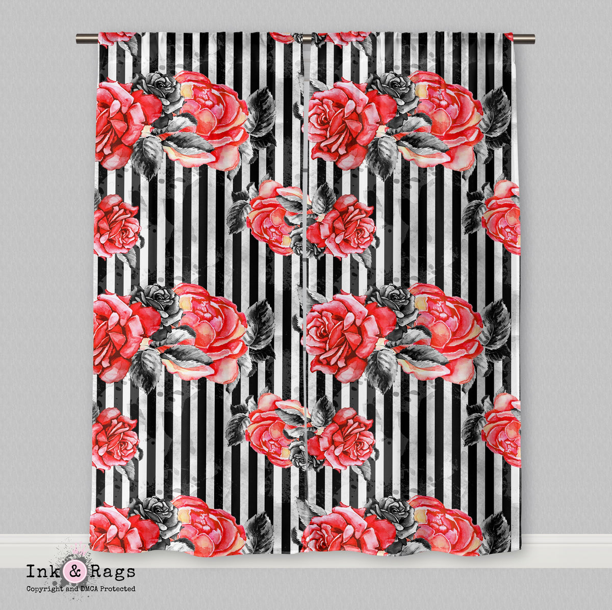 Hollywood Red Rose Stripe Marilyn Curtains – Ink and Rags