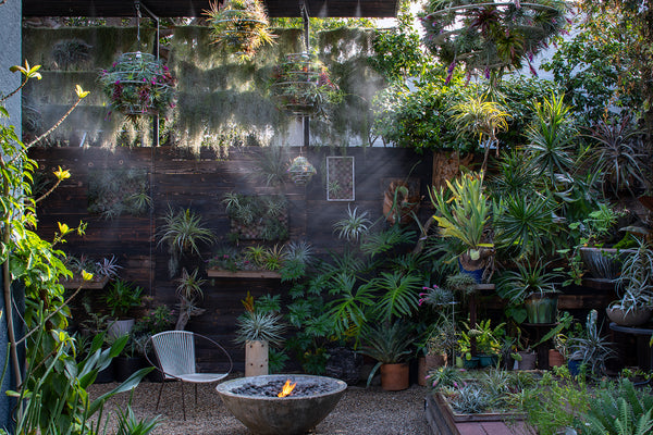 Airplantman backyard studio with water misters turned on