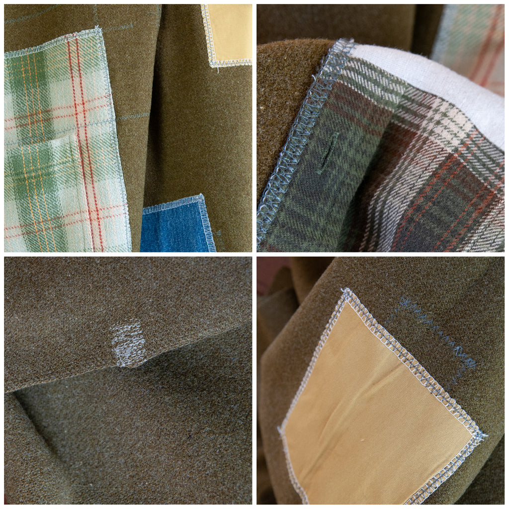 Collage of detail images of a Re-made Camp Blanket