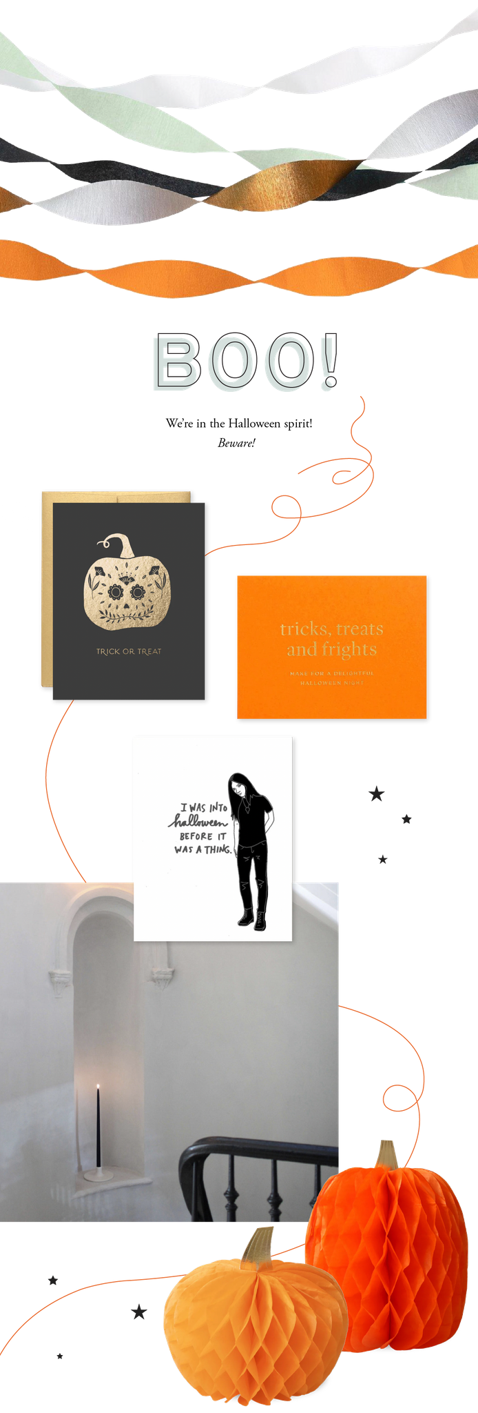 urbanic paper boutique los angeles california gifts stationery gift wrap halloween pumpkins jackolantern goth candle