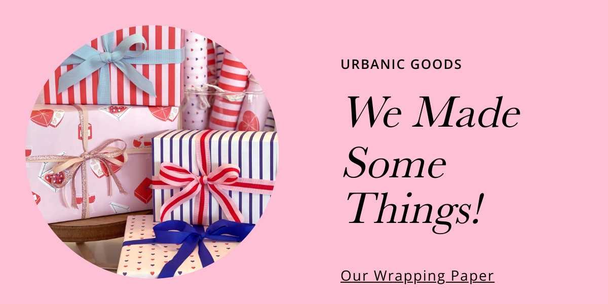 urbanic paper boutique los angeles california gifts stationery greeting cards valentines hearts pink and red love romance friendship gift wrap designed in house wrapping paper