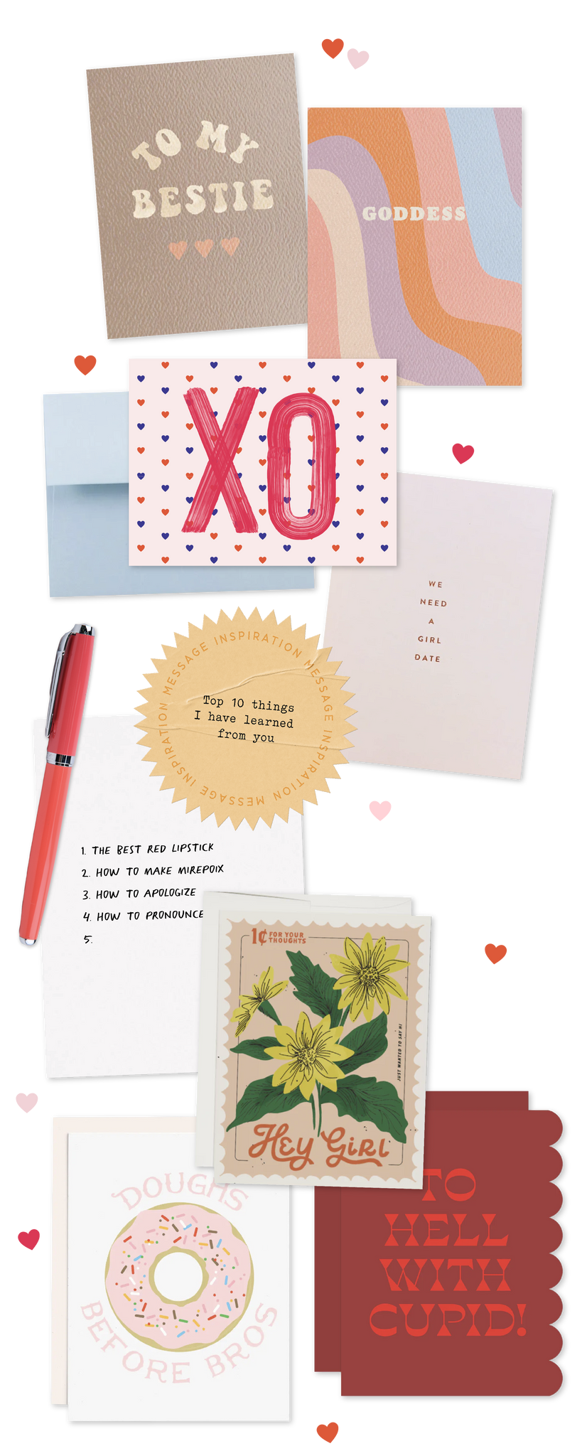 urbanic paper boutique los angeles california gifts stationery greeting cards valentines hearts pink and red love romance friendship goddess girls gals xo besties