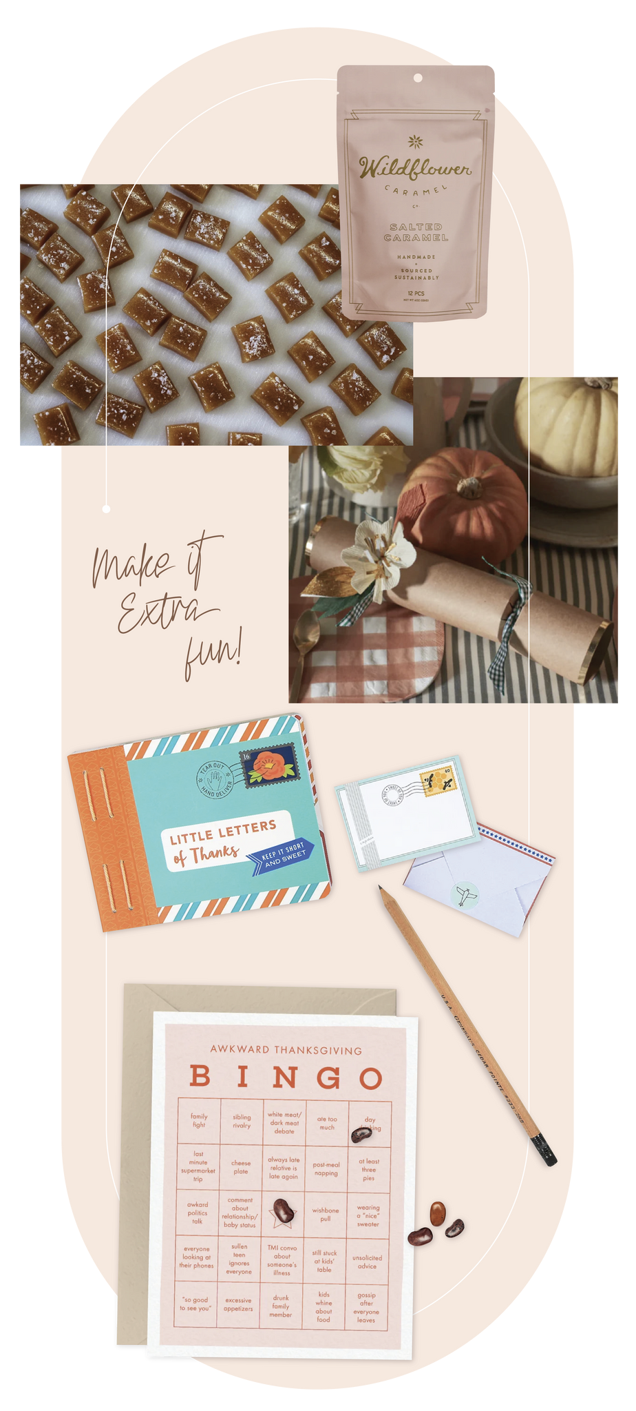 urbanic paper boutique los angeles california gifts stationery holiday holidays thanksgiving caramels pumpkin crackers thank you letters bingo