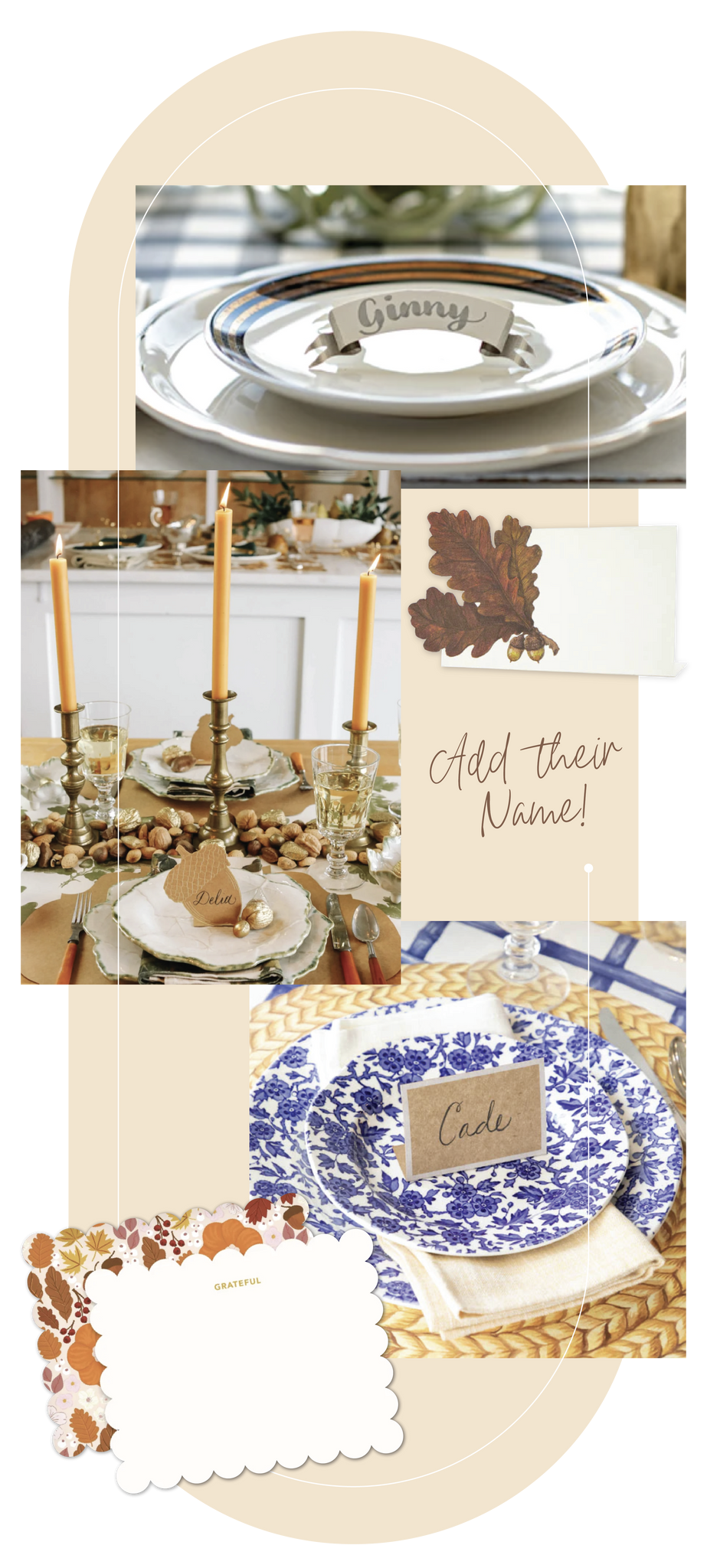 urbanic paper boutique los angeles california gifts stationery holiday holidays thanksgiving table setting place cards plates candles leaves acorns grateful