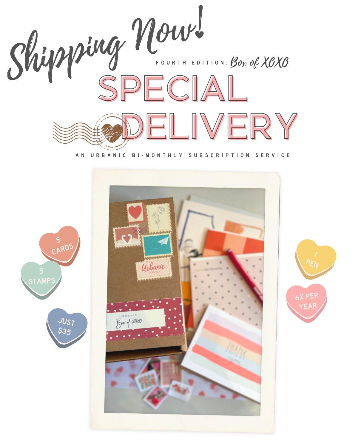 urbanic paper boutique los angeles california gifts stationery special delivery bi-monthly subscription service loot box valentines xoxo greeting cards