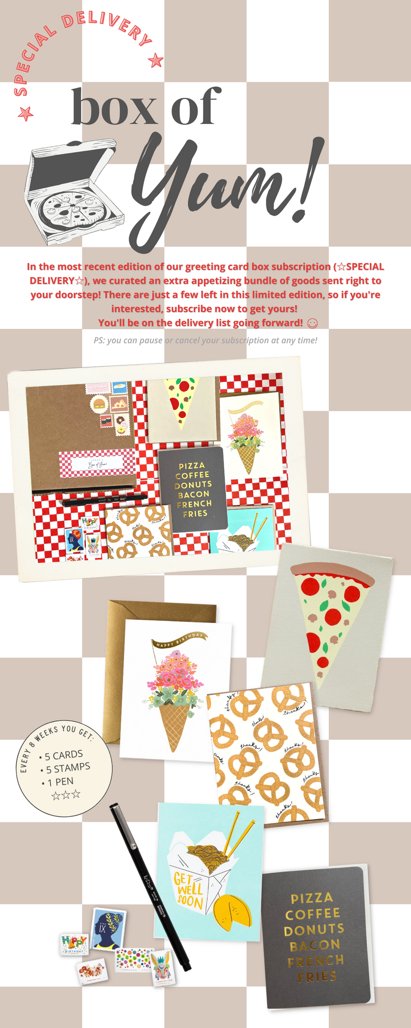 urbanic paper boutique los angeles california gifts stationery special delivery subscription box loot box hamburger frieds pizza ice cream cone pretzle noodles take out