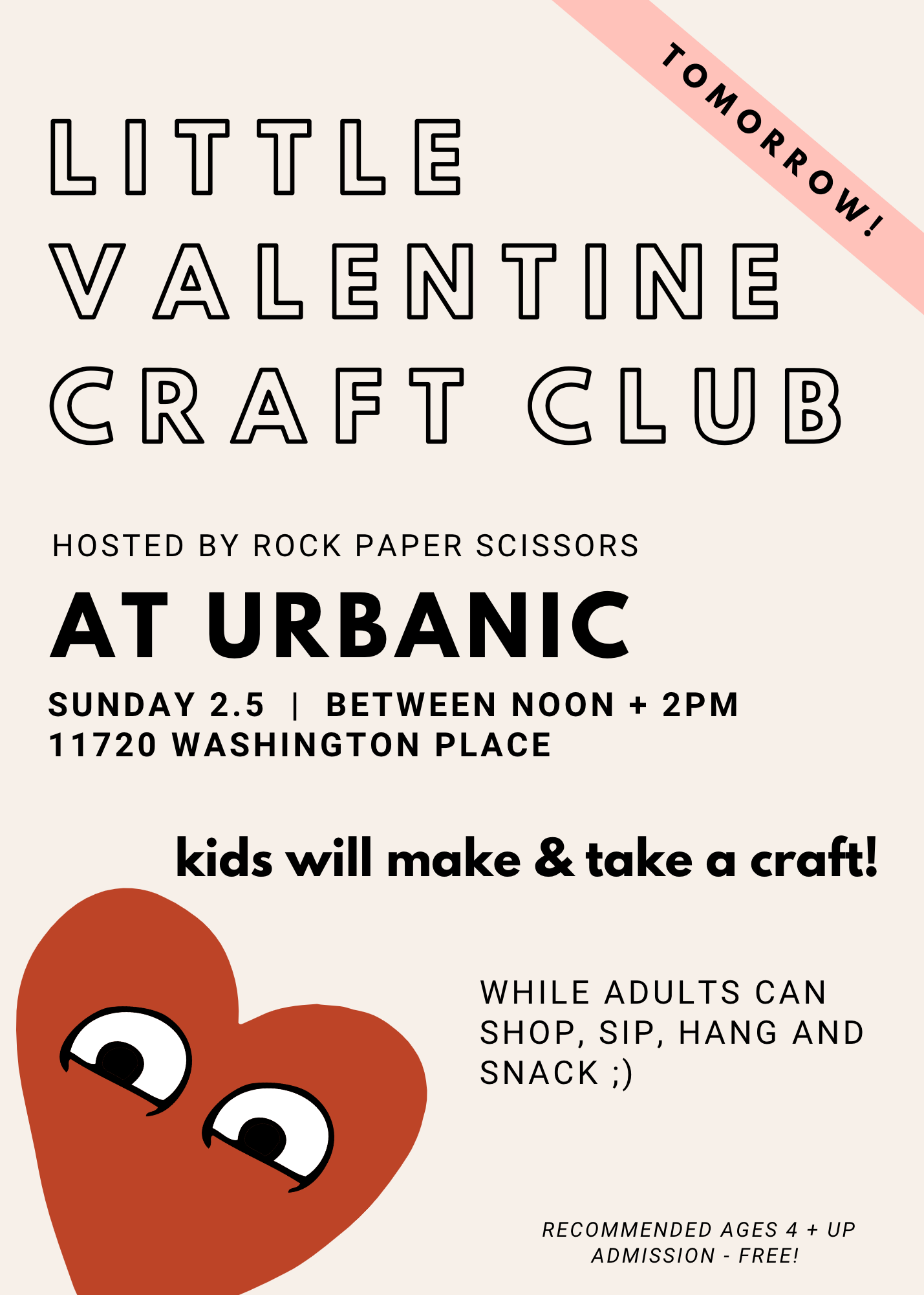 urbanic paper boutique los angeles california gifts stationery valentine kids children littles craft club event