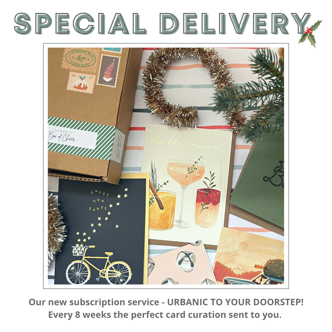 urbanic paper boutique los angeles special delivery subscription box cards box of cheer stamps pen