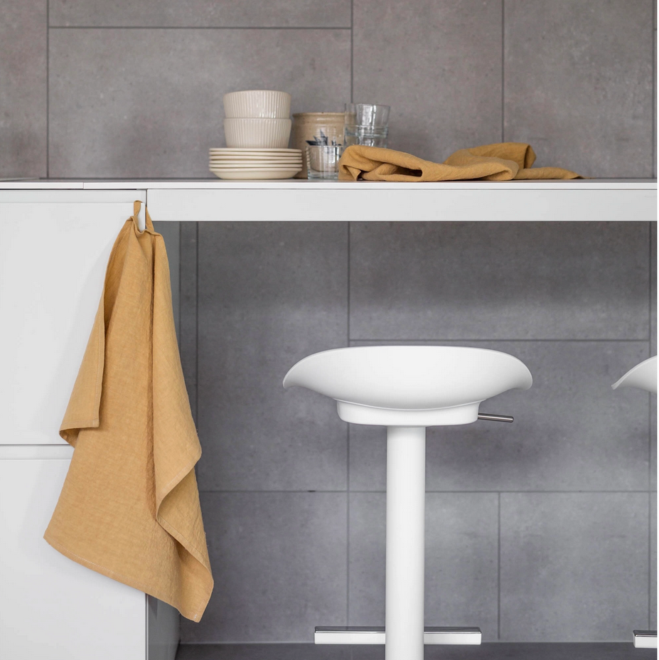 mustard linen tea towel