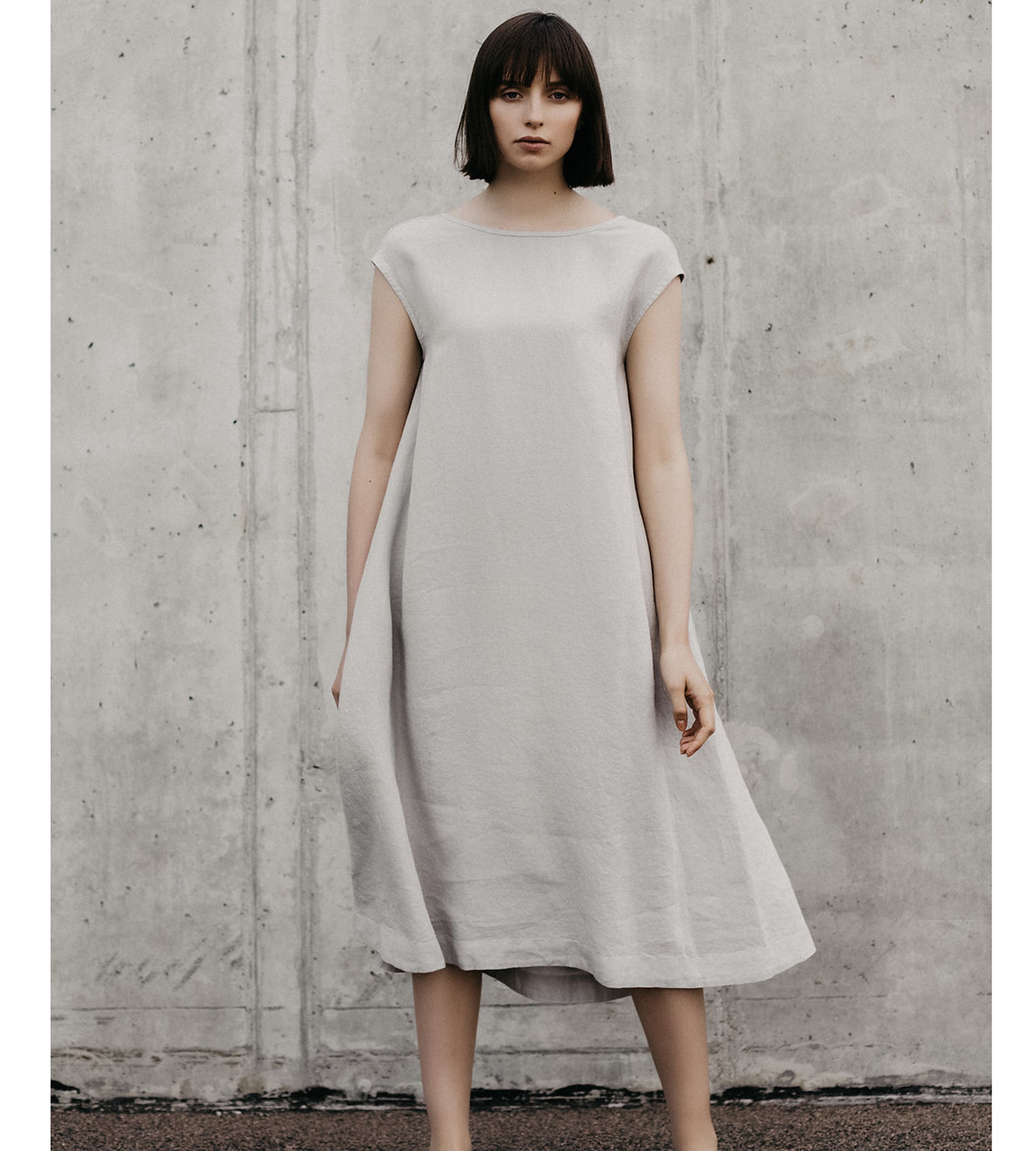 Beige Loose Backless Linen Dress – Amberoot