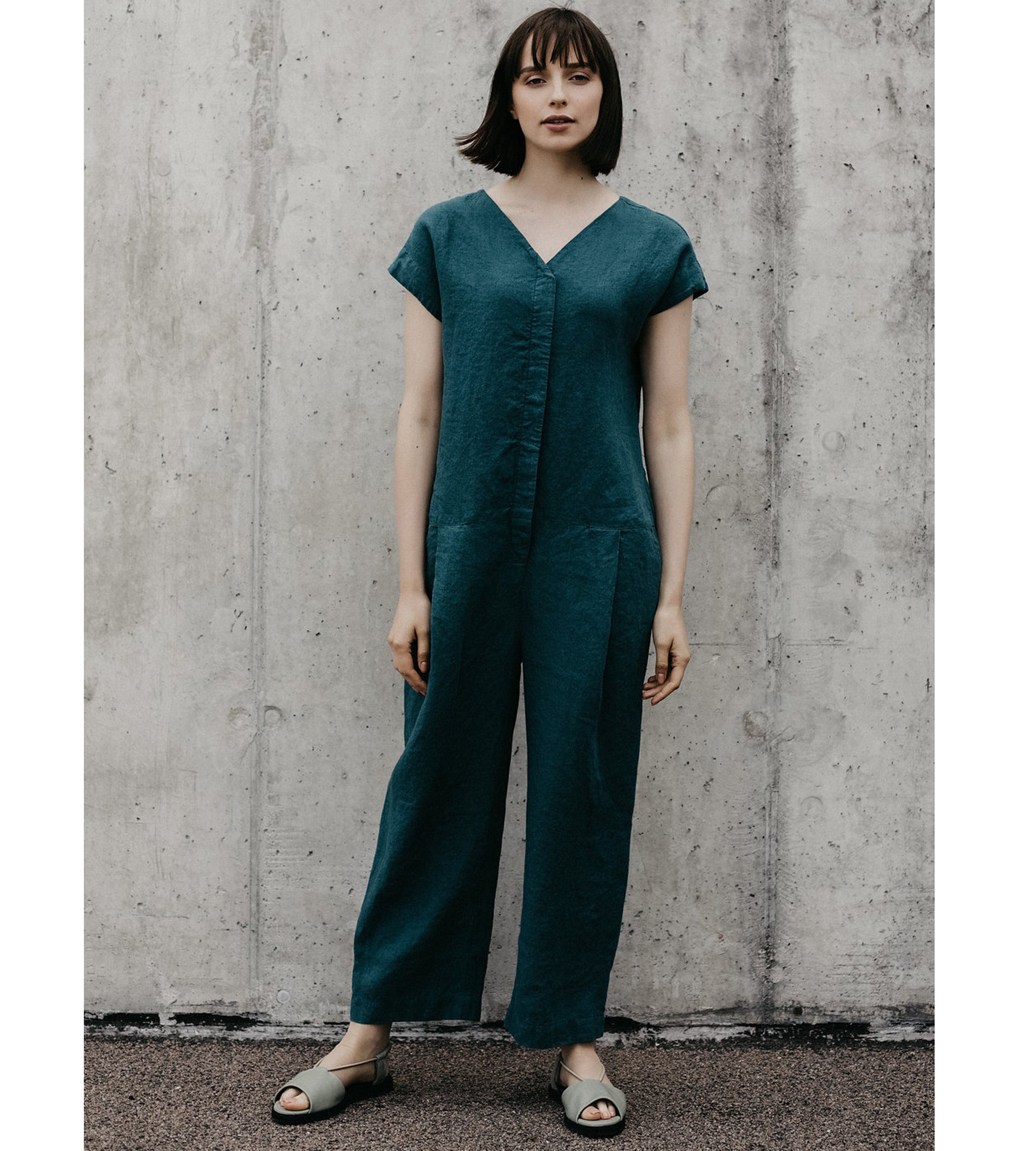 teal linen dress