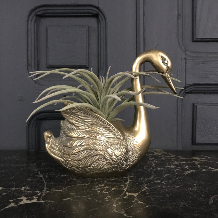Mid Century Brass Swan Planter #A2