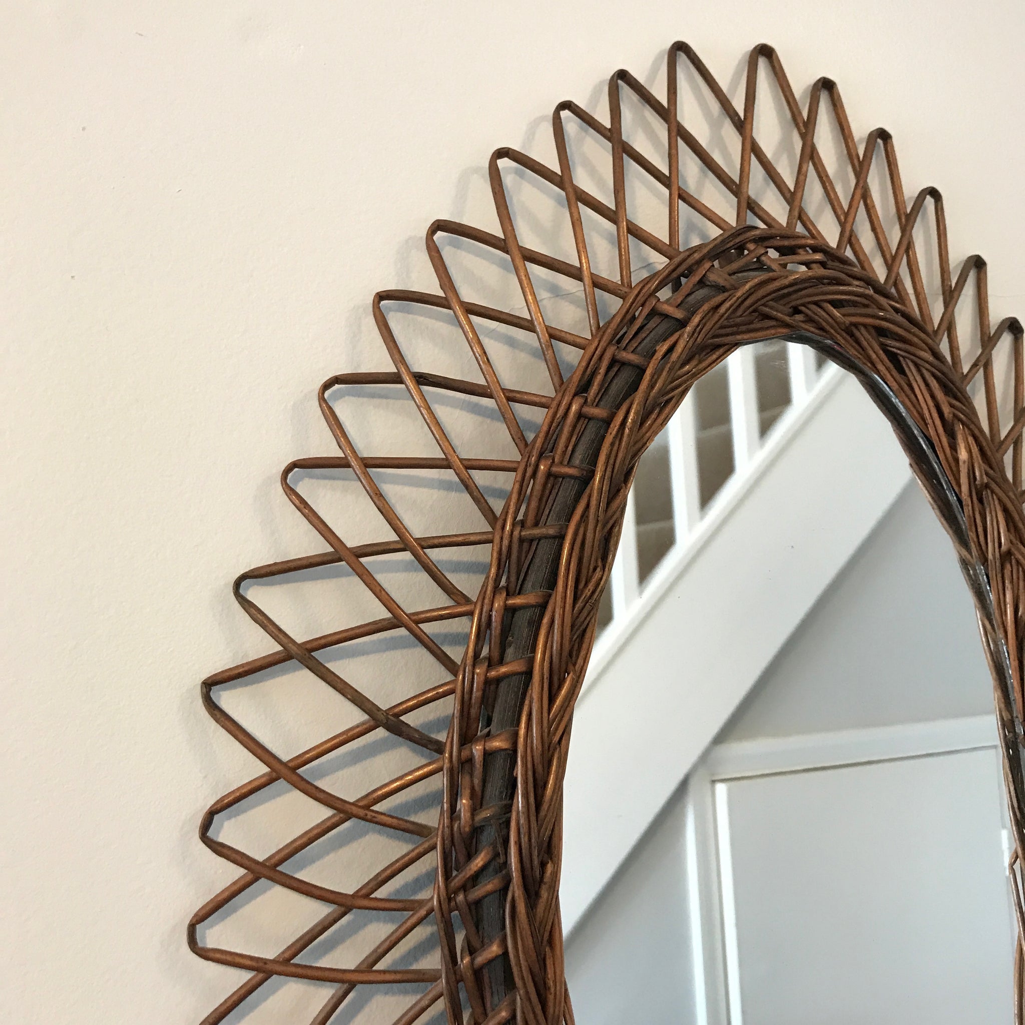 Large French Vintage Oval Wicker/Rattan Mirror - Mustard ...