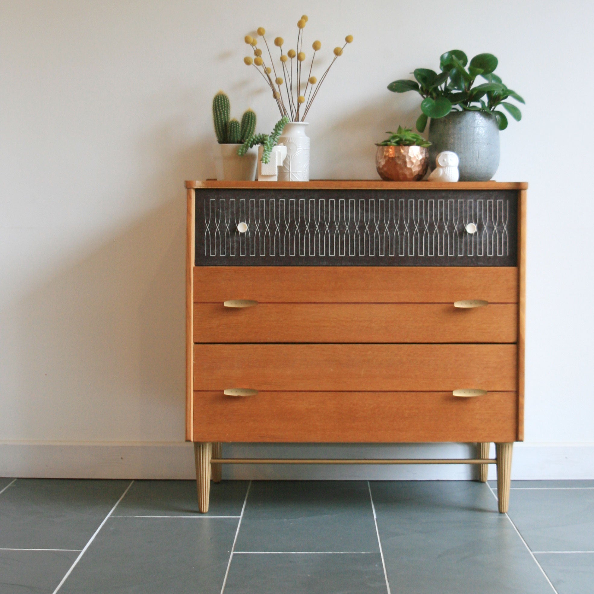 Mid Century Oak Chest of Drawers Mustard Vintage