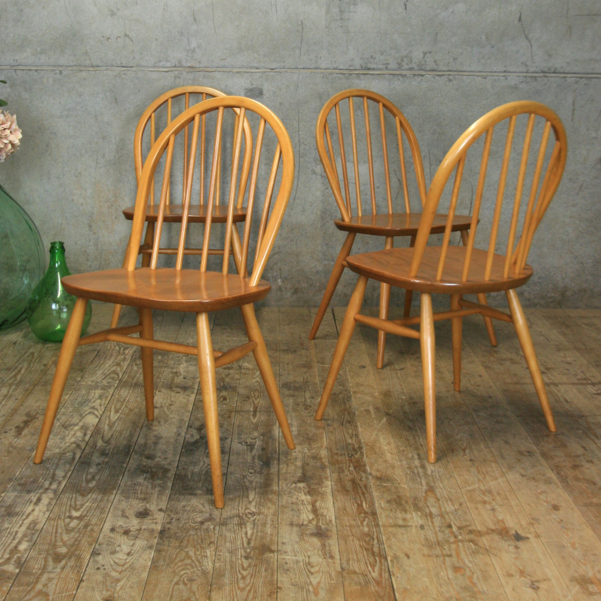 X4 Ercol Windsor Chairs 0706c Mustard Vintage