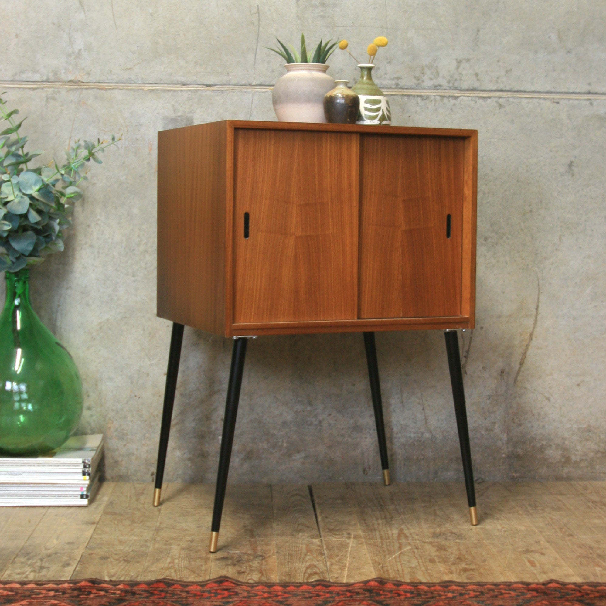 Mid Century Lp Vinyl Record Cabinet 0402l Mustard Vintage