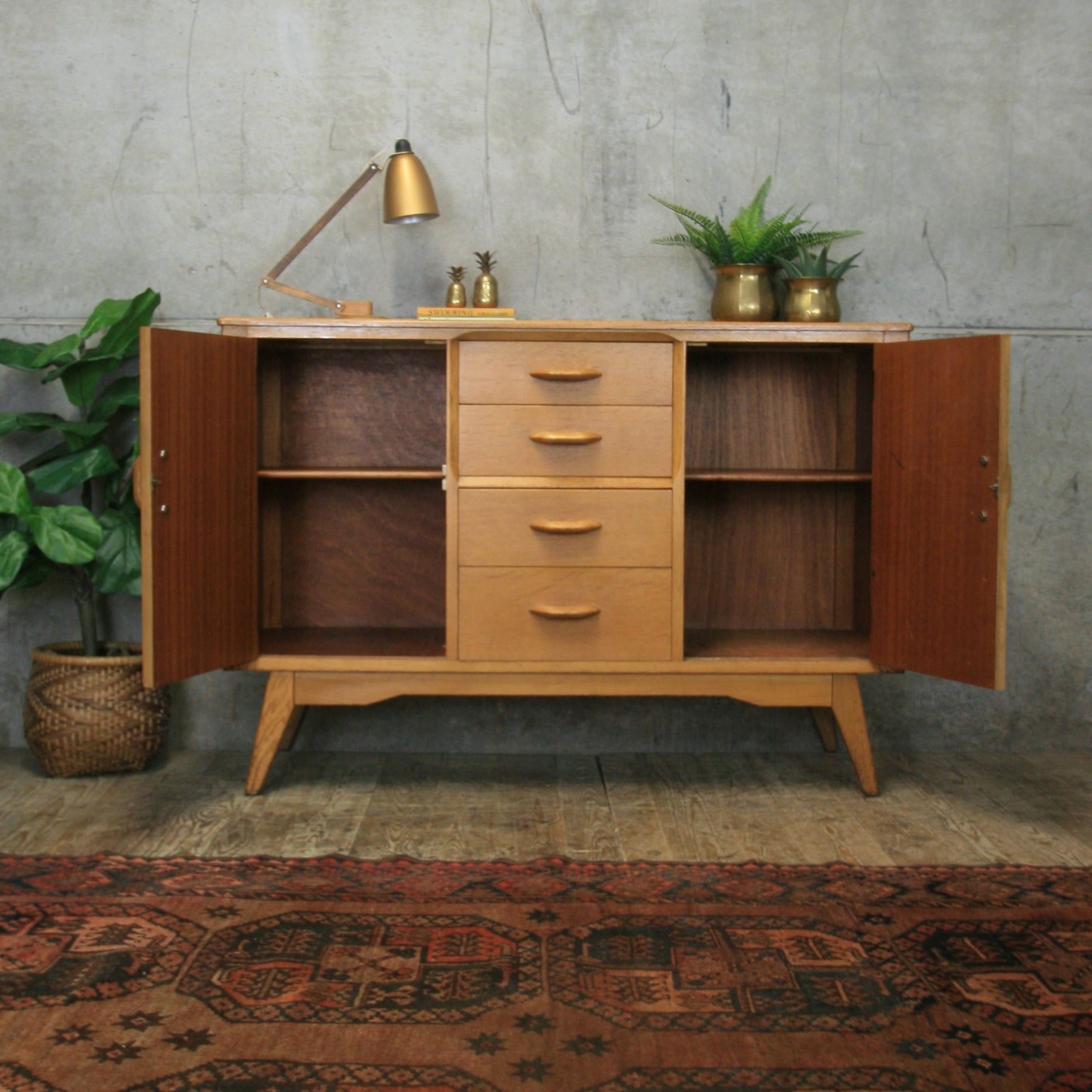 Mid Century Oak Small Sideboard 2318 Mustard Vintage