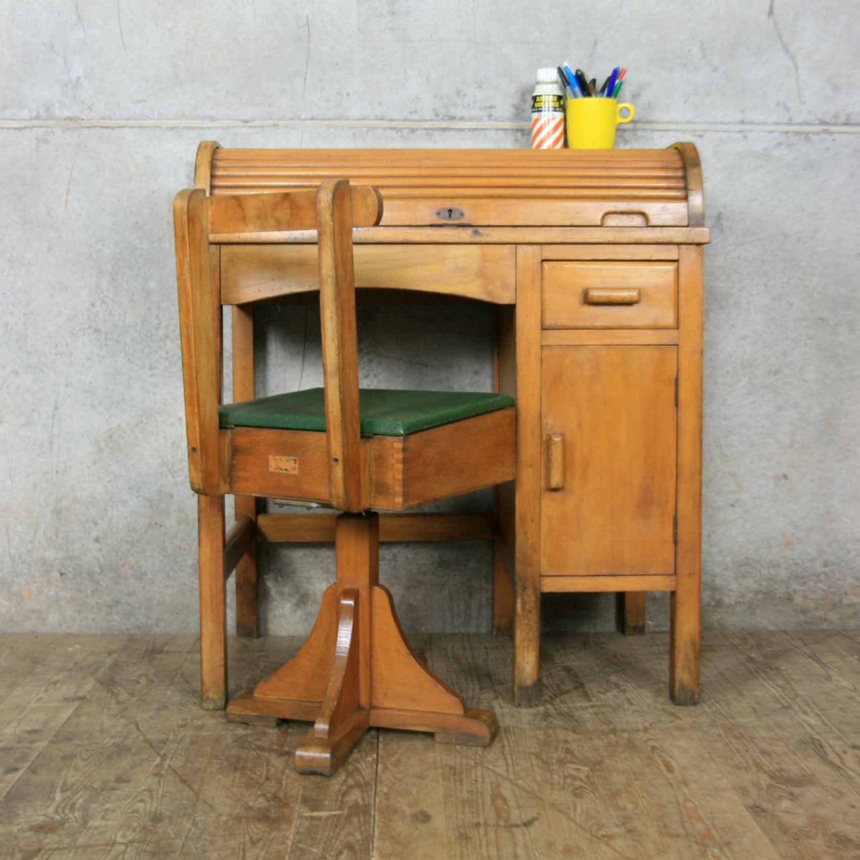 Vintage Childs School Desk Chair Mustard Vintage