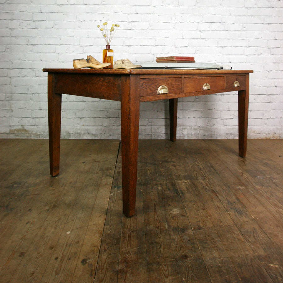 Antique Edwardian Vintage Oak Library Table Desk Mustard Vintage