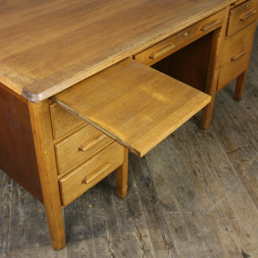 Large Vintage Oak School Teachers Desk Mustard Vintage