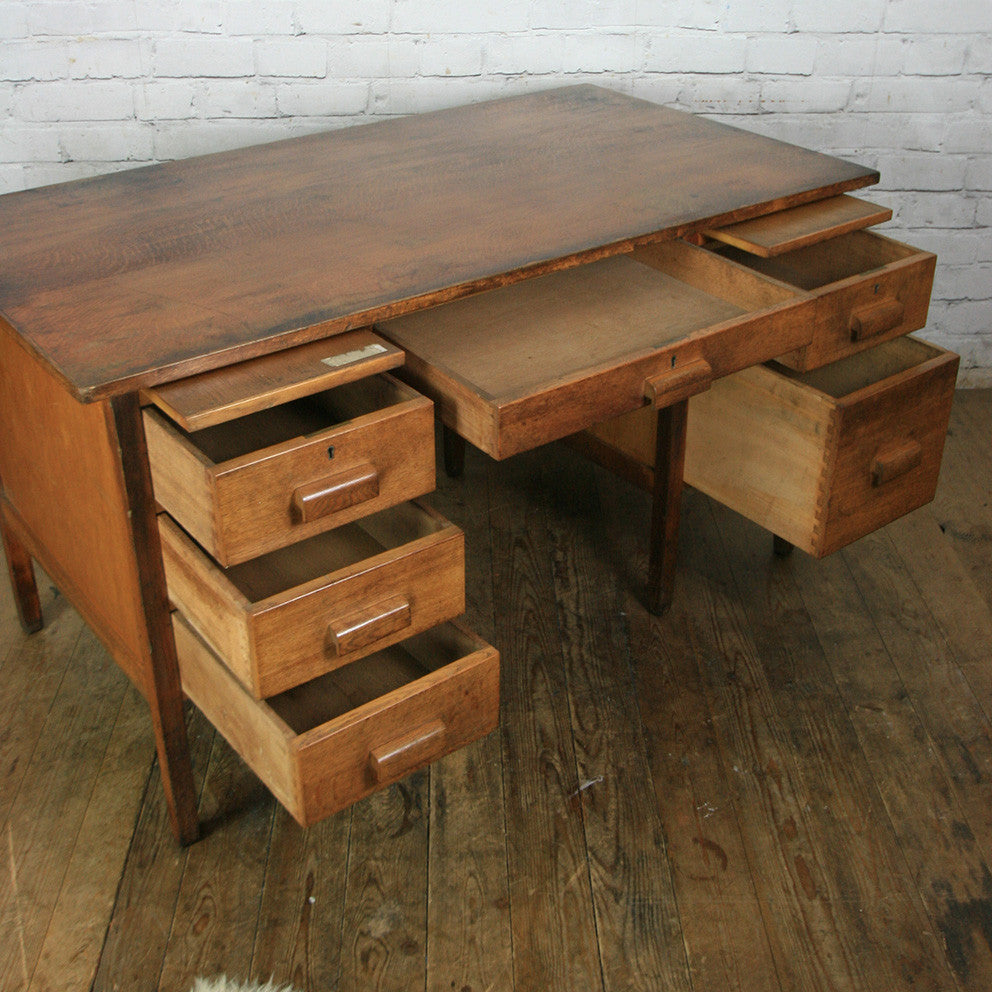 Vintage Oak School Teachers Desk Mustard Vintage