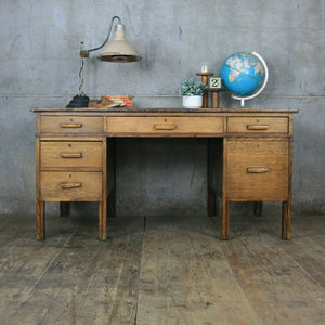 Large Vintage Oak School Teachers Desk Mustard Vintage