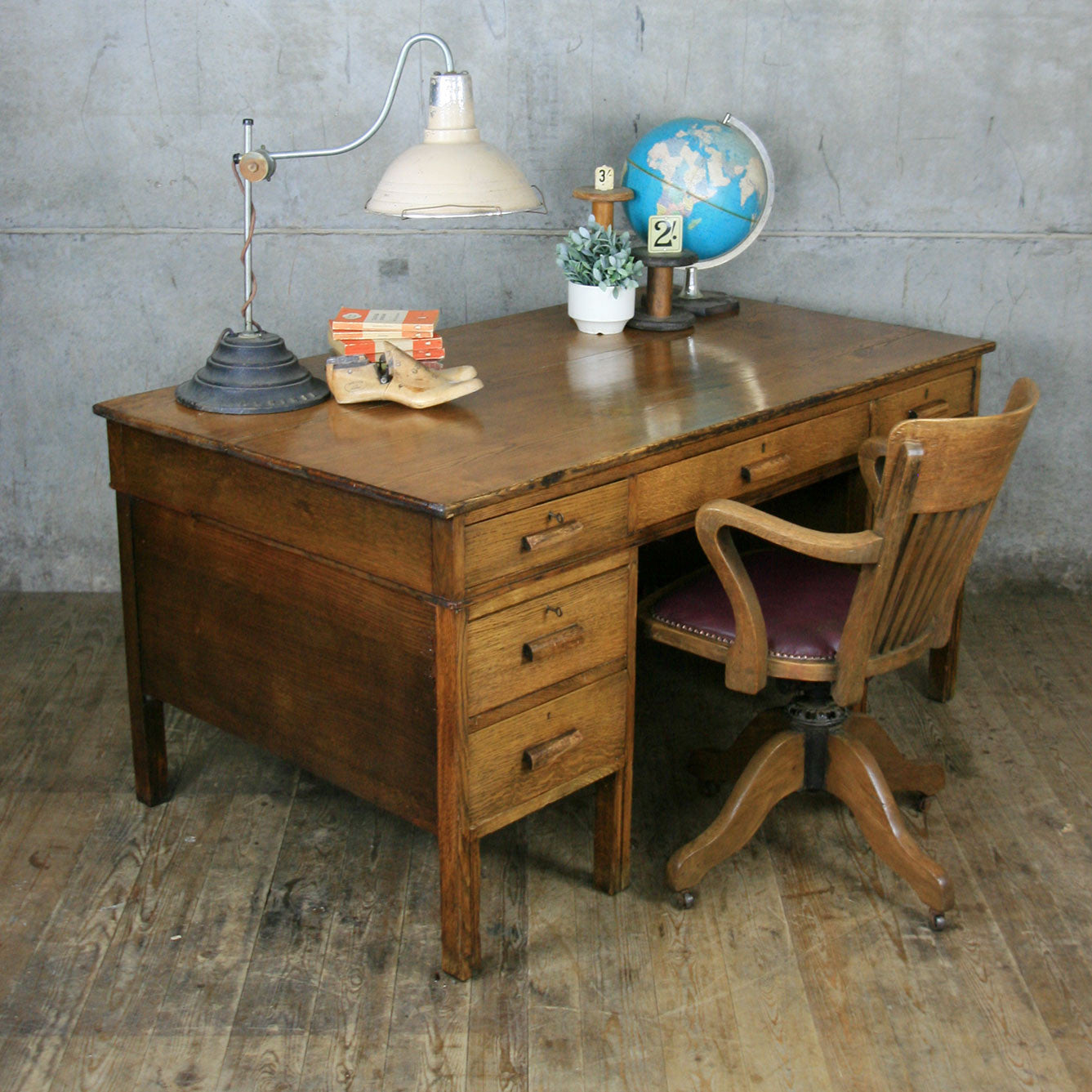 Large Vintage Oak School Teachers Desk Mustard Vintage