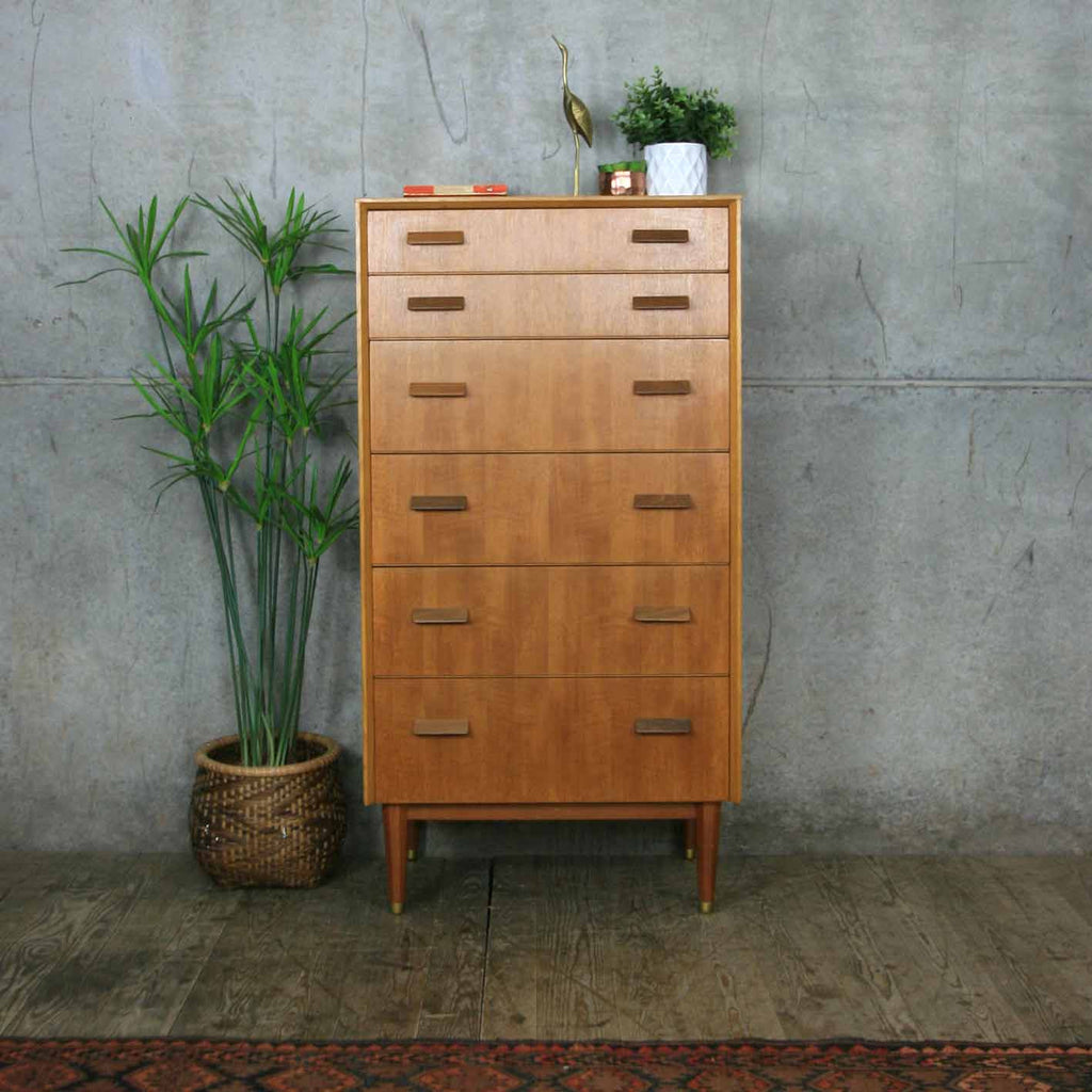 Vintage Mid Century Tallboy Chest of Drawers Mustard Vintage