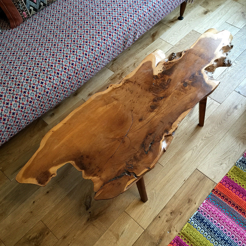 Mid Century Walnut Live Edge Coffee Table – Mustard Vintage