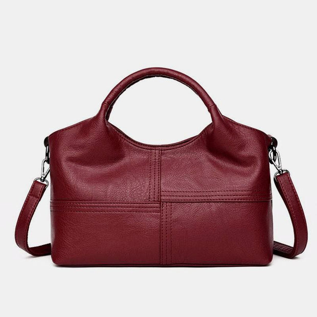 Soft Leather Handbags Stitching Solid Shoulder Bag – Esensbuy