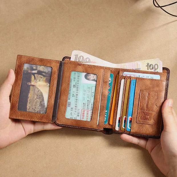 RFID Retro Genuine Leather Tri-fold Wallet – Esensbuy