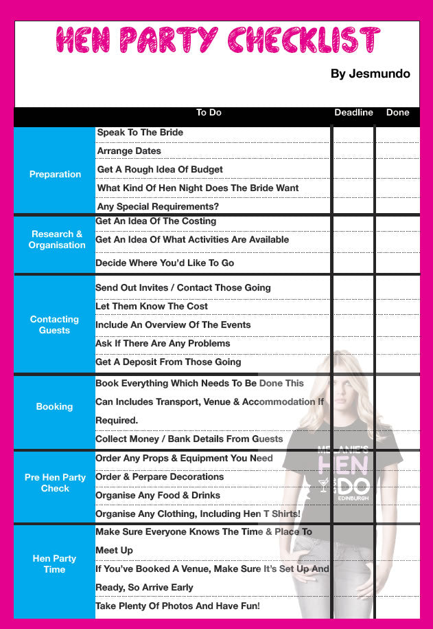 Hen Party Checklist How To Plan A Hen Do Tips With Spreadsheet