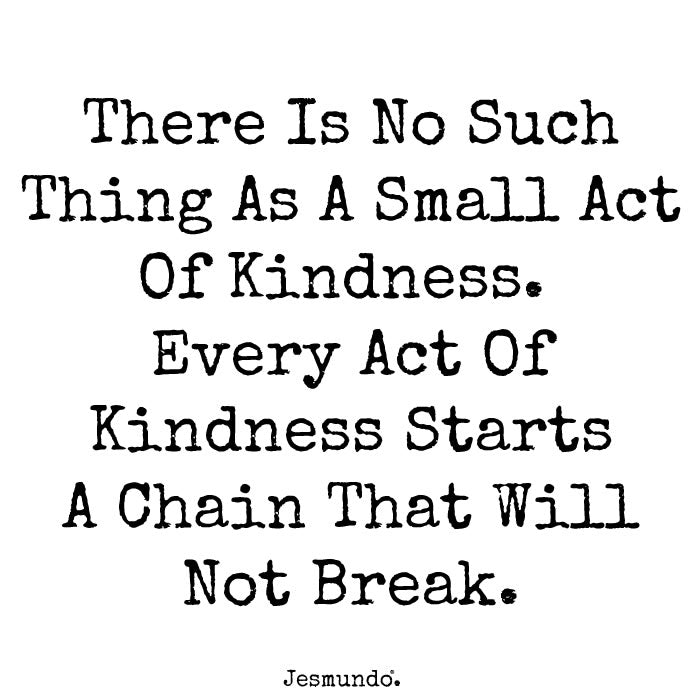 There is no such thing as a small act of kindness. Every act of kindness starts a chain that will not break