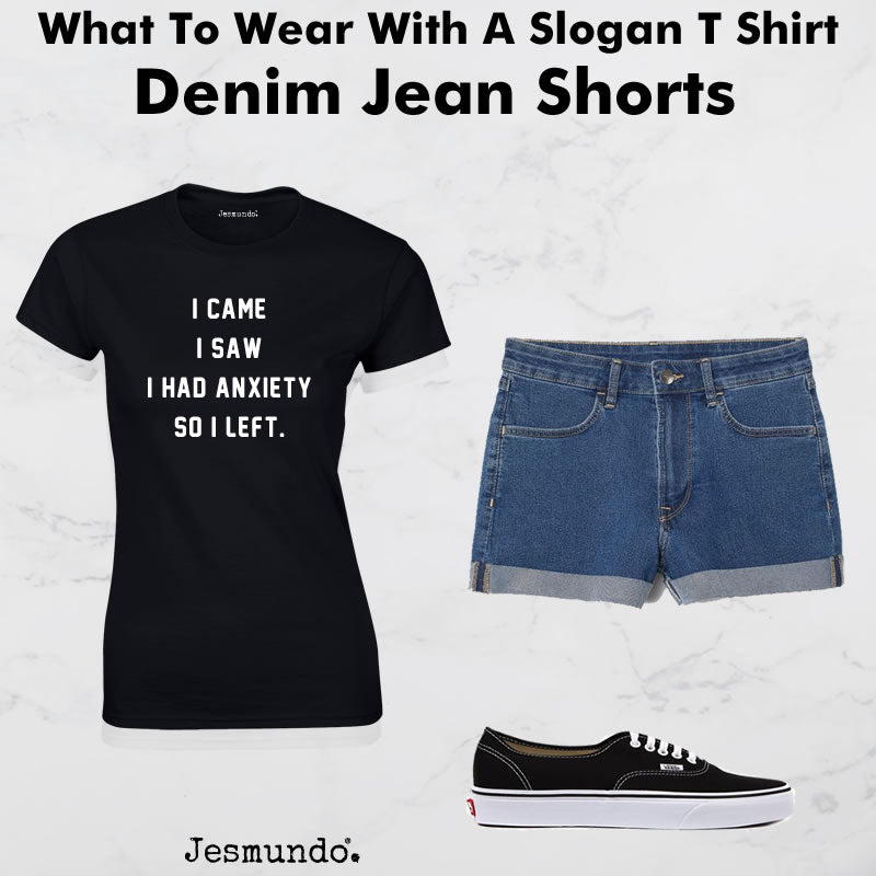 Slogan T Shirt with Denim Shorts