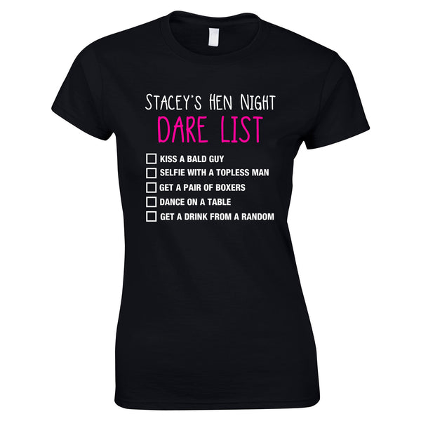 Hen Party Dare List T Shirts - Personalised Dares