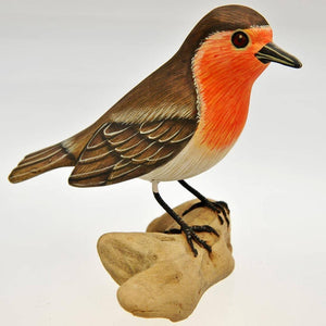Fair Trade Carved Wooden Robin on a Log