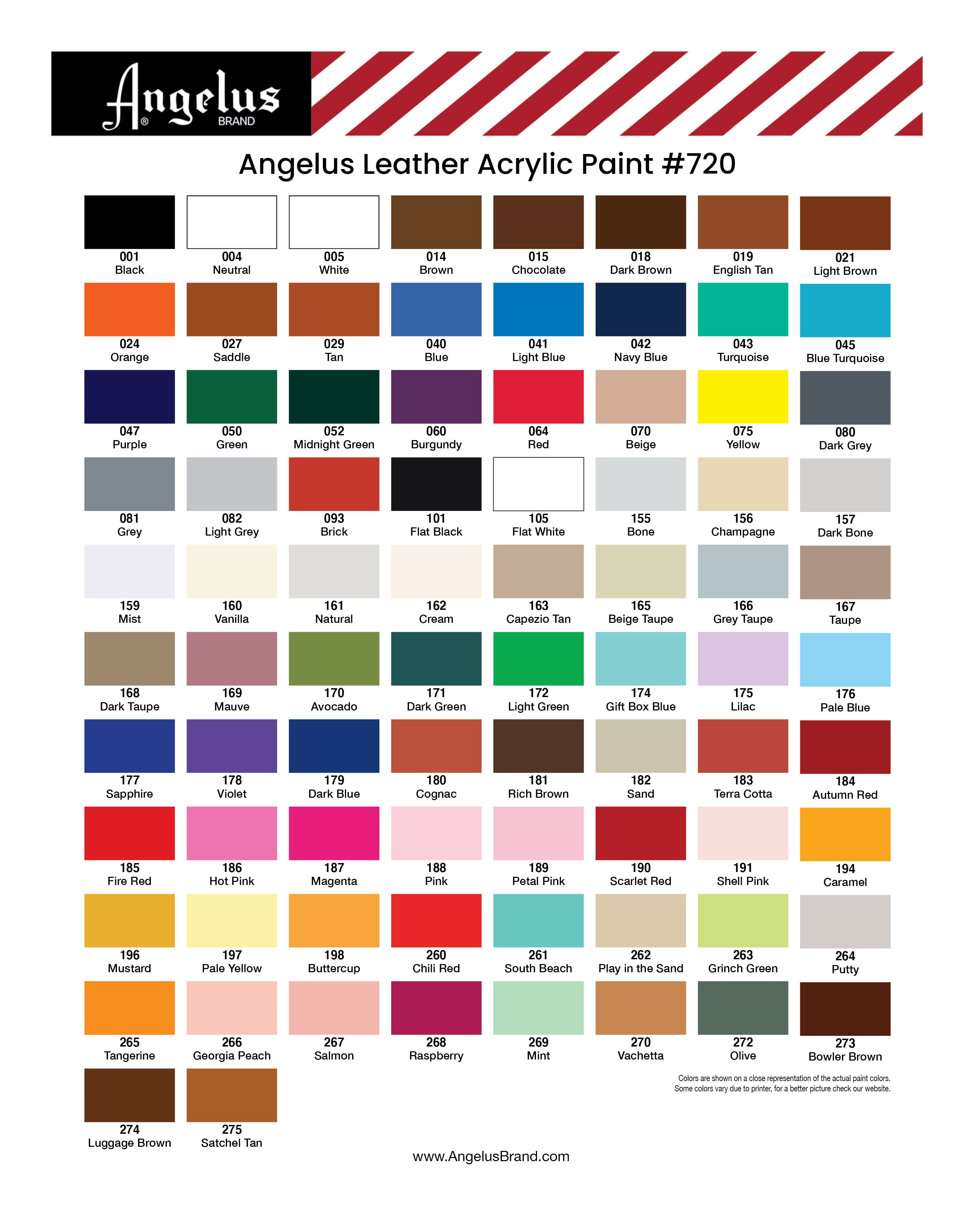 Angelus Acrylic Paint Color Chart Justin Blair Company | eduaspirant.com