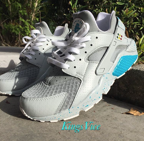 white huaraches with paint splatter