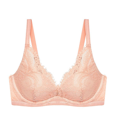 Huachen Women's Solid Color Seamless Beautiful Back Large Size Push Up Lace  No Steel Bra, Pink/XL 