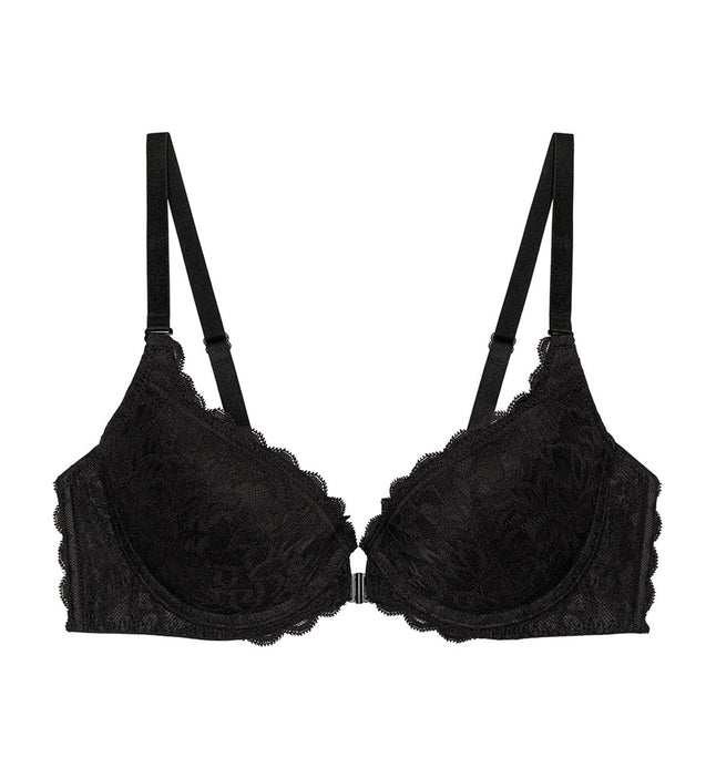 Simply Fashion Blossom Wired Push Up Front Fastening Bra in Black