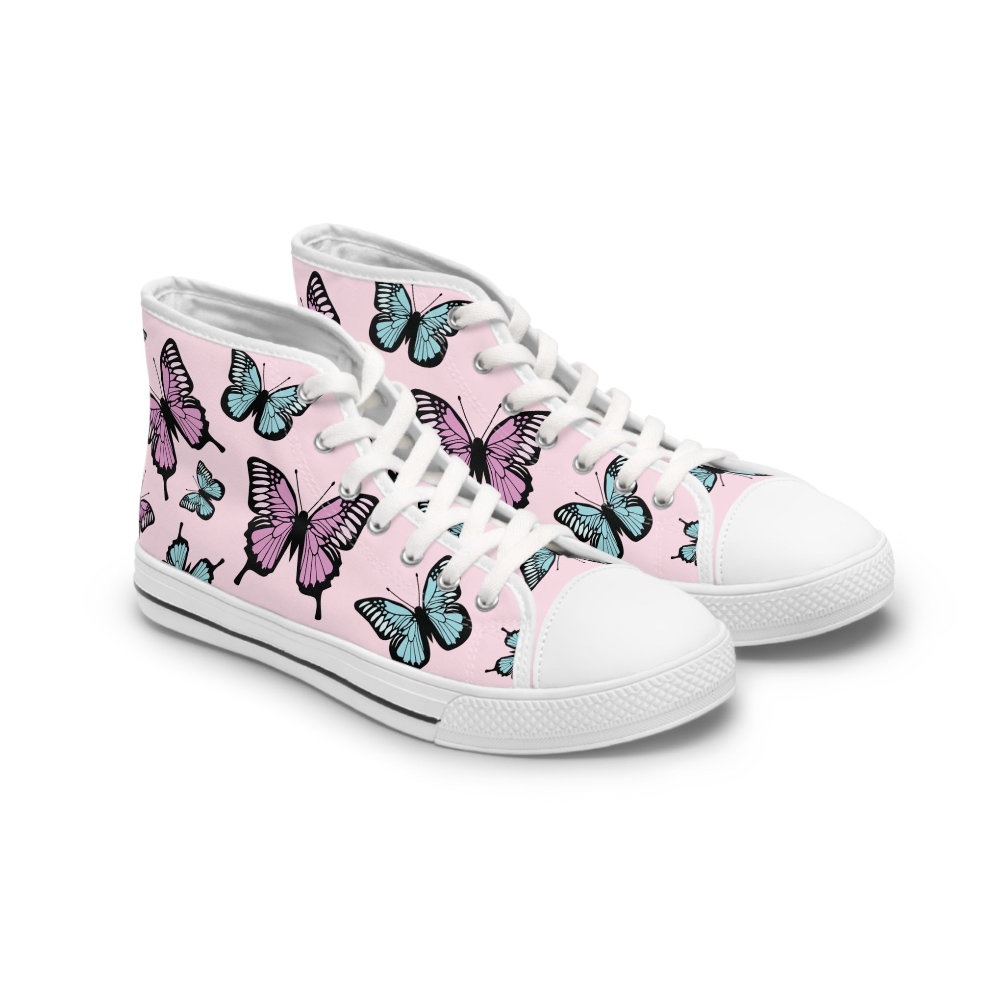 Light Pink Butterfly Pattern Women's High Top Sneakers