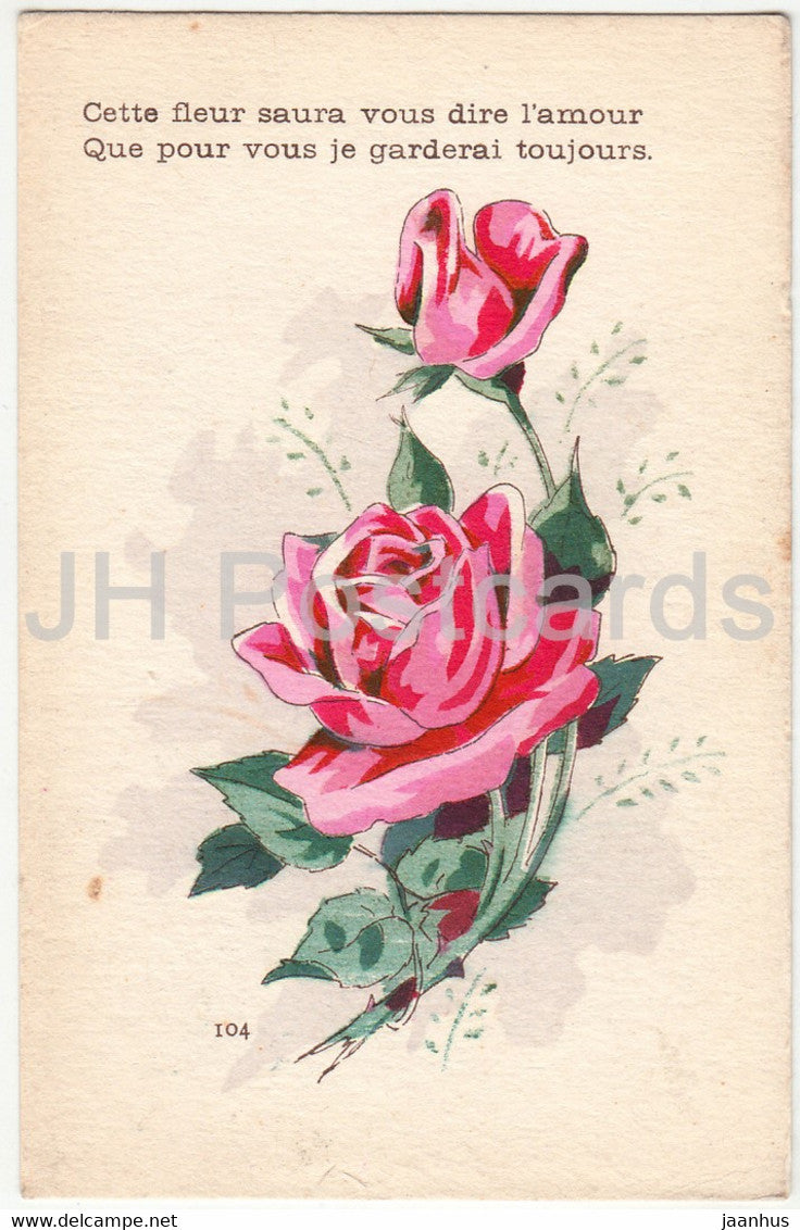 Red Rose Flowers Cette Fleur Saura Vous Dire L Amour Illustration Old Postcard France Unused