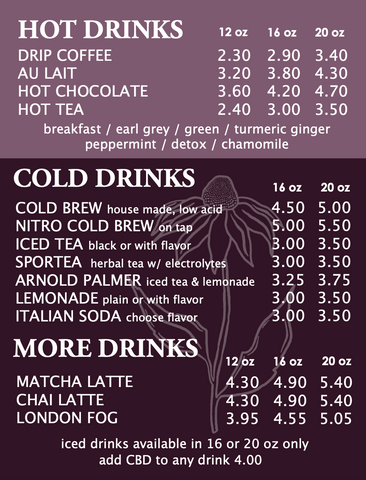 hot drinks, cold drinks, more drink options