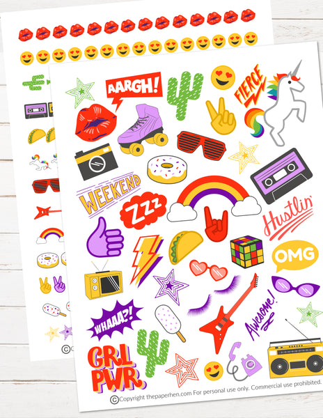 Unique Printable Back To The Nineties Stickers Pack