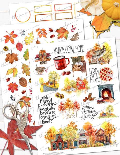 Feathery Fall - Watercolor Planner Stickers - Monthly Miniboxes