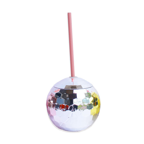 Disco ball cup with pink straw