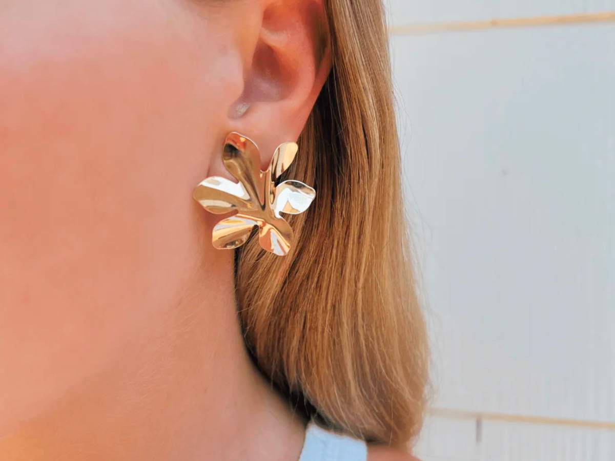 LeMel Gold Fill Flower Statement Stud Earrings