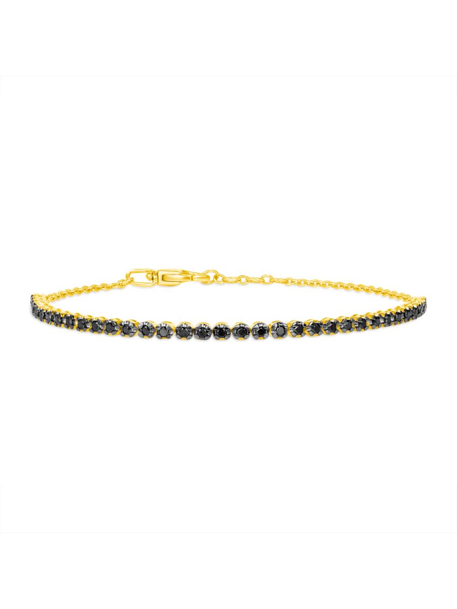 Black Diamond Bezel Chain Bracelet 14K