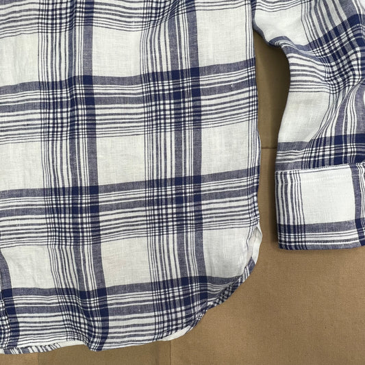 Long-Sleeve Linen Button Down, Blue & White